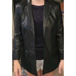 Calvin‎ KLEIN Jacket 4P Vegan Leather Lapel3/4 Sleeves Smooth Rich Casual Dressy